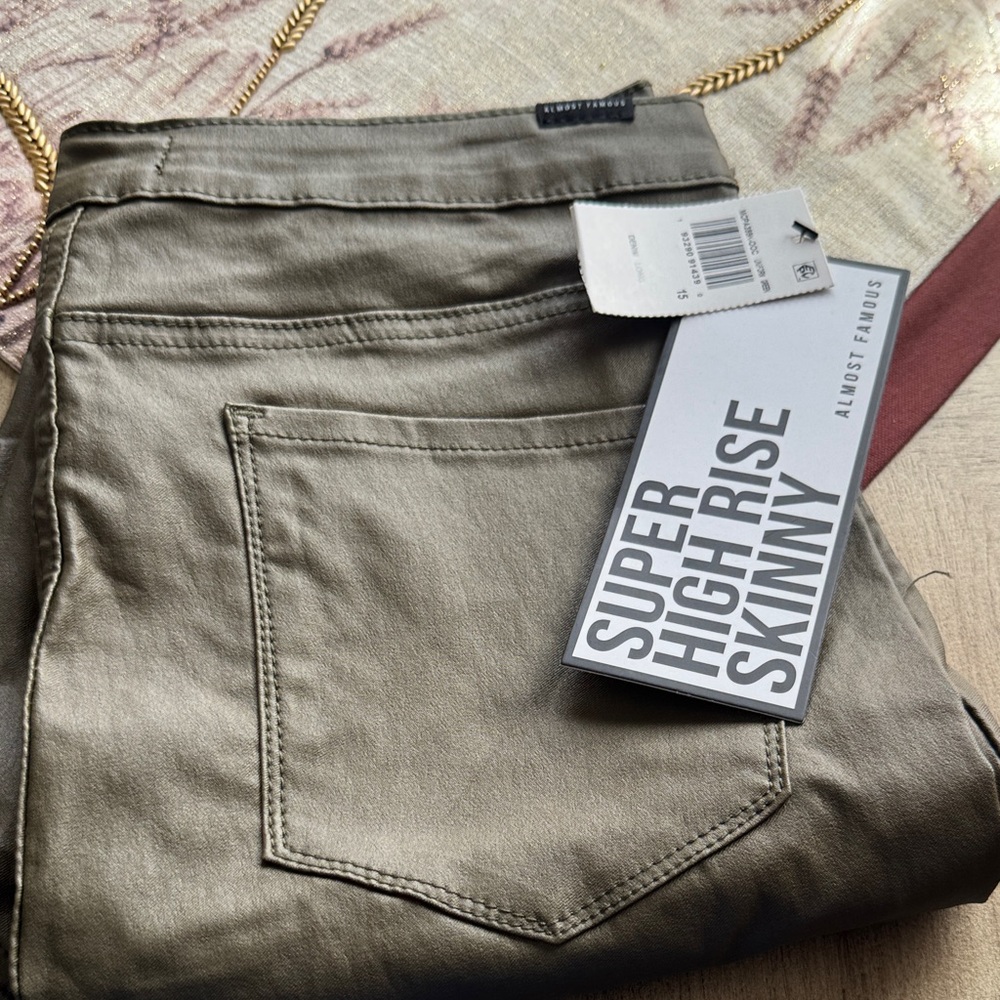 Almost Famous Metallic Olive High-Rise Skinny Jeans